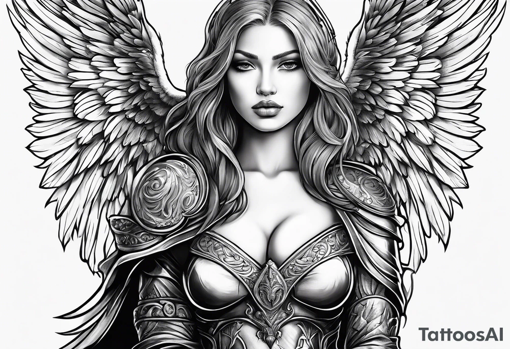 Female dark angel with sword tattoo idea