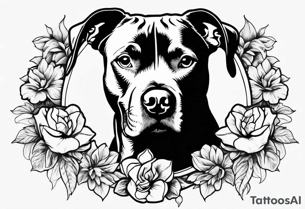 Brindle pitbull flowers tattoo idea