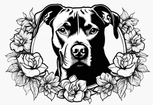 Brindle pitbull flowers tattoo idea