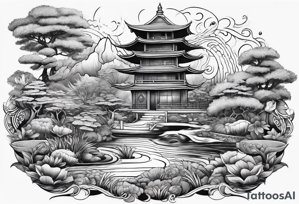 Mystical zen garden tattoo idea