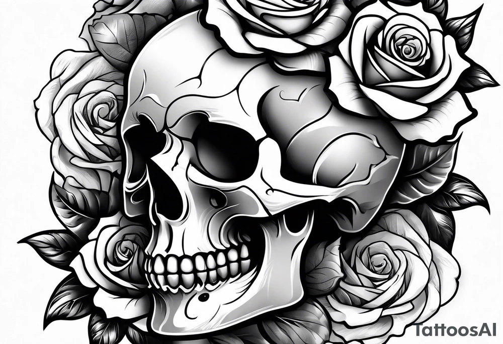 skull and roses tattoo idea