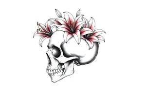 Lillies coming out of back of humanoid skull tattoo idea