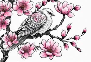 Pink Sakura branch, black and white phoenix tattoo idea