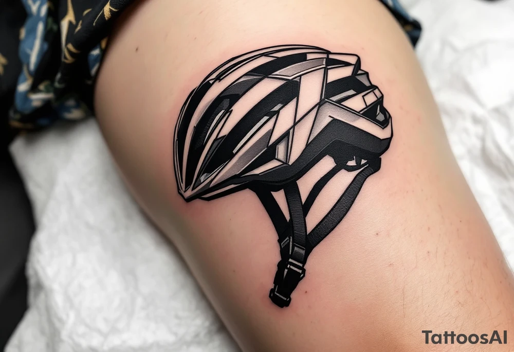 A cycling helmet in bold black with small highlights of silver. tattoo idea