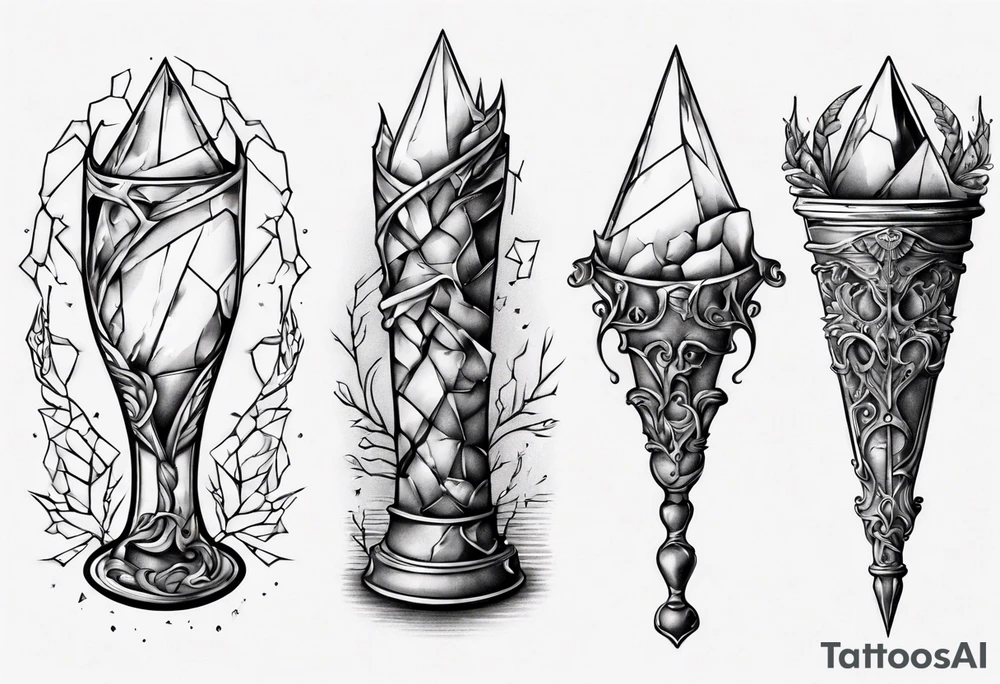 Shattered glass goblet unicorn horn tattoo idea