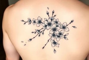 delicate cherry blossoms swirling in spring breeze with petals tattoo idea