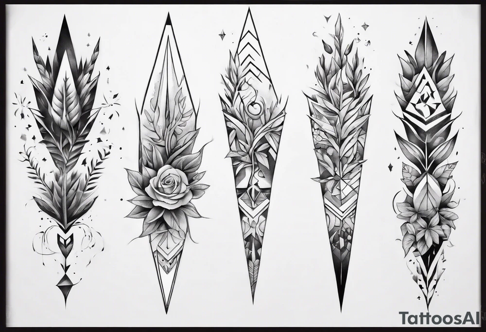 full arm tattoo. pointy leaves combined with geometric shapes. whole arm tattoo idea