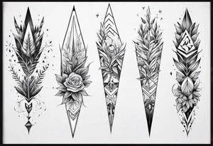 full arm tattoo. pointy leaves combined with geometric shapes. whole arm tattoo idea