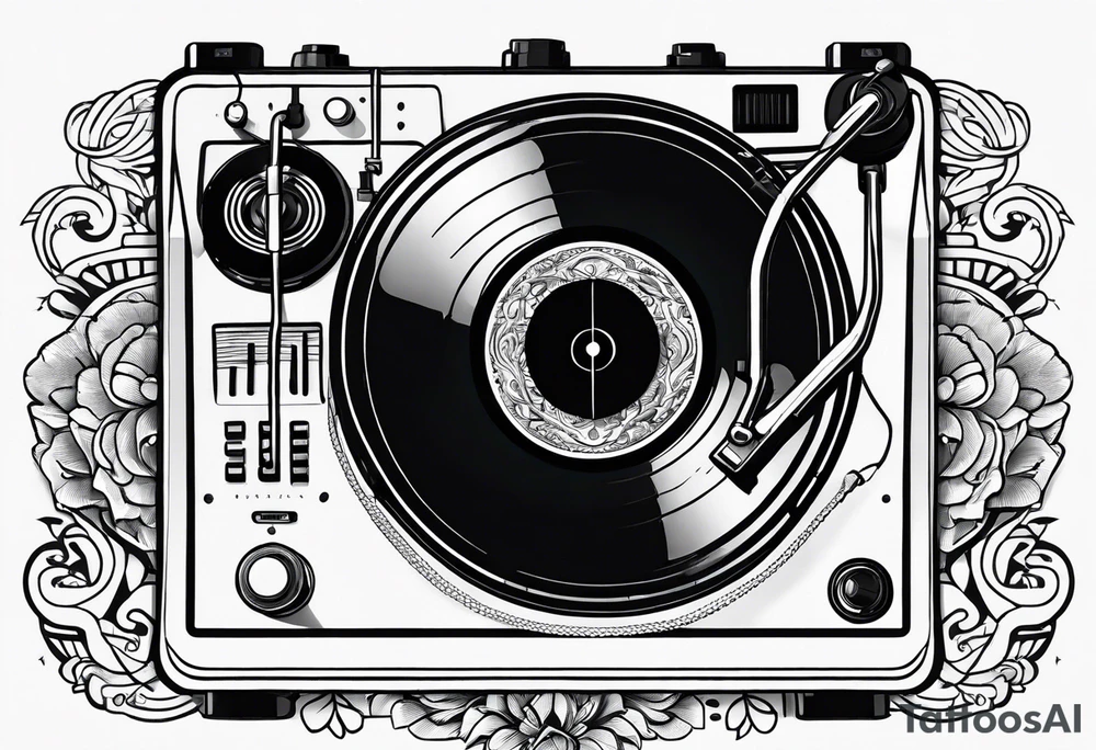 Recordplayer finline art minimalistic 2D tattoo idea