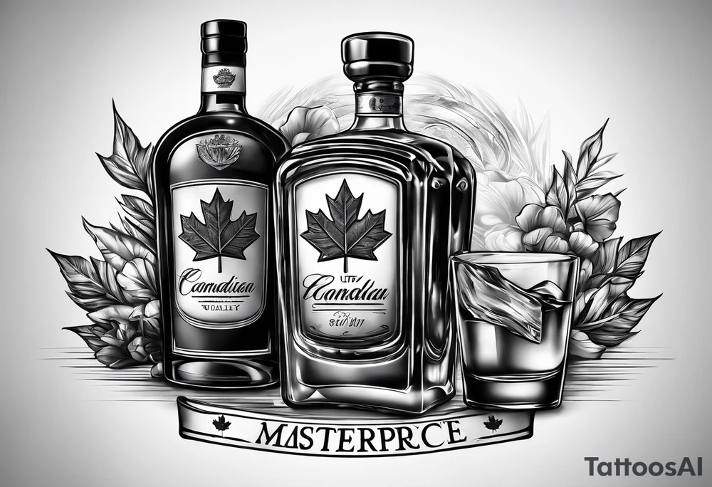 Canadian whiskey and glass and dog tags tattoo idea
