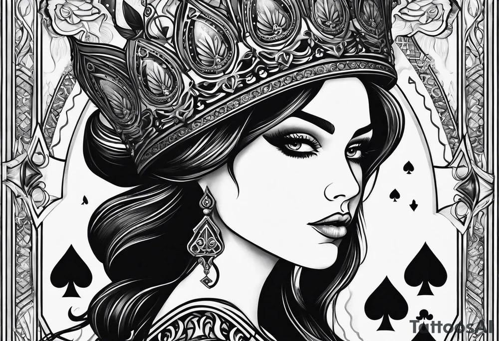 queen of spades with the name micahel hidden tattoo idea