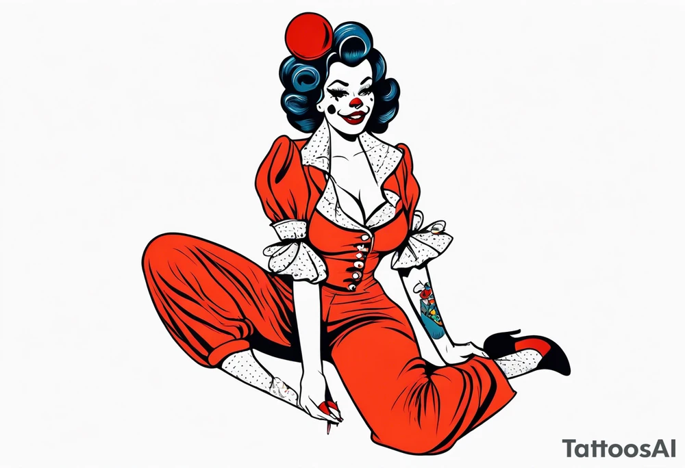 female pin up clown full body tattoo idea
