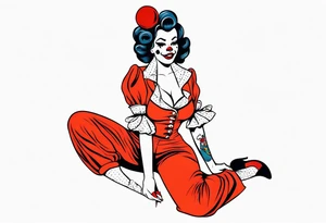 female pin up clown full body tattoo idea
