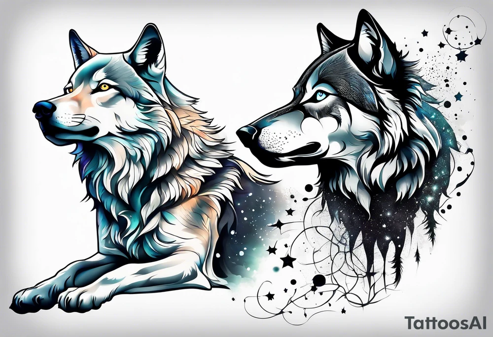 Constellation, two animal wolf tattoo idea