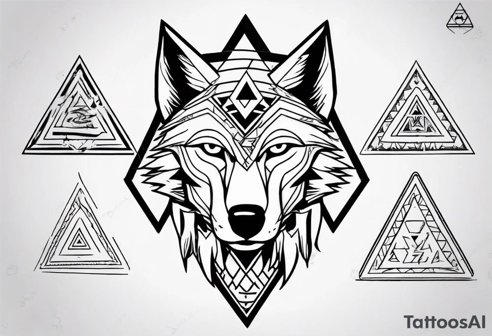 wolf head with triangle in the background tattoo idea