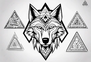 wolf head with triangle in the background tattoo idea