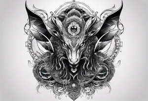 Long tattoo for forearm. Lovecraftian creature, with technological elements. tattoo idea