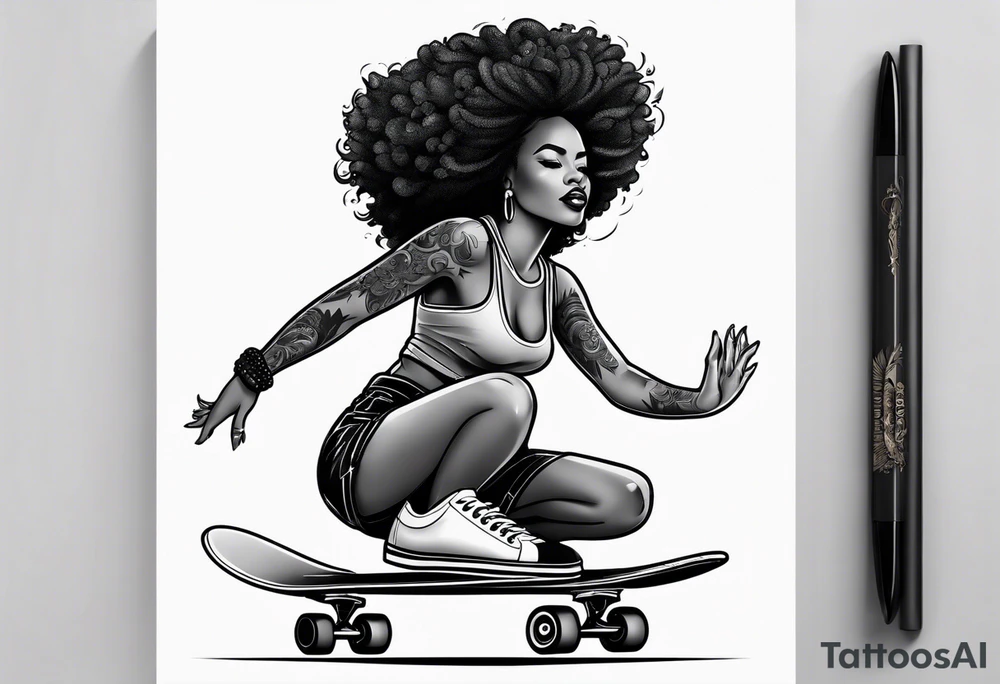traditional style tattoo with a black woman skateboarding tattoo idea