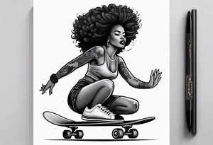 traditional style tattoo with a black woman skateboarding tattoo idea