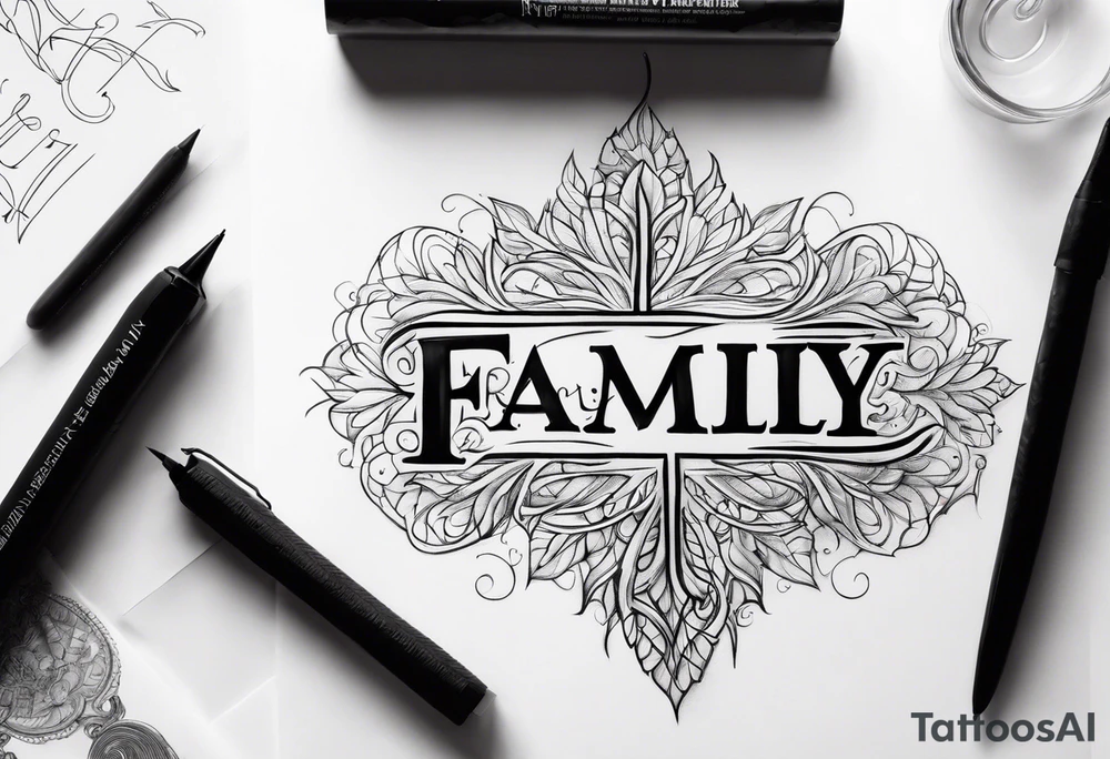 Text "family". Letters formed by roots tattoo idea