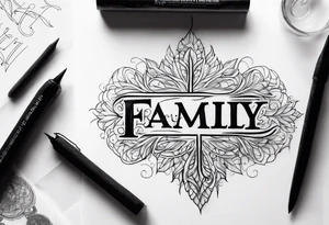 Text "family". Letters formed by roots tattoo idea