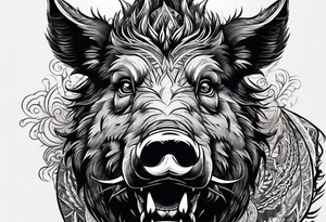 angry boar from front with legs tattoo idea