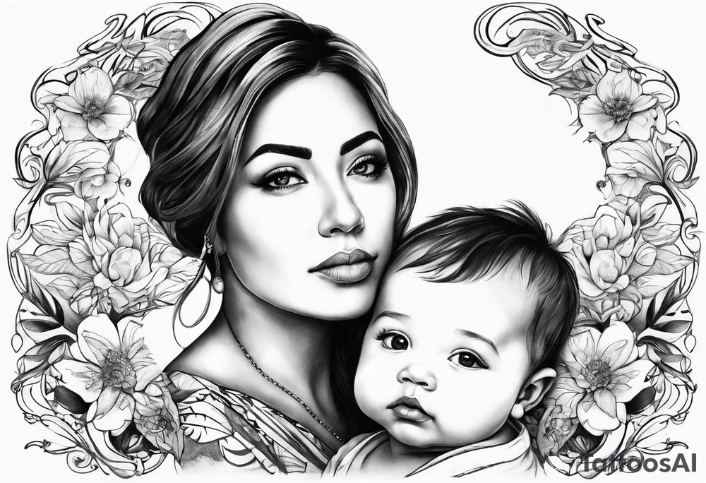 chest tattoo : 
mom and baby son tattoo idea