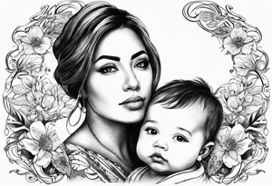 chest tattoo : 
mom and baby son tattoo idea