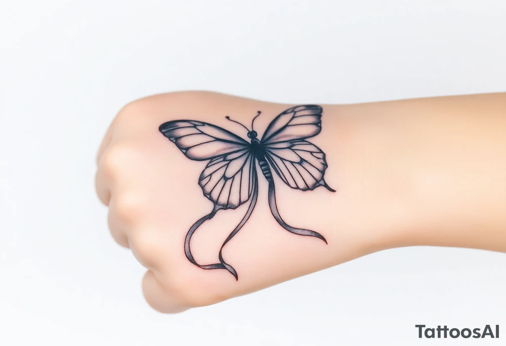 ethereal butterfly with flowing silk ribbons in moonlight tattoo idea