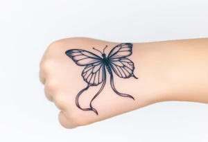 ethereal butterfly with flowing silk ribbons in moonlight tattoo idea