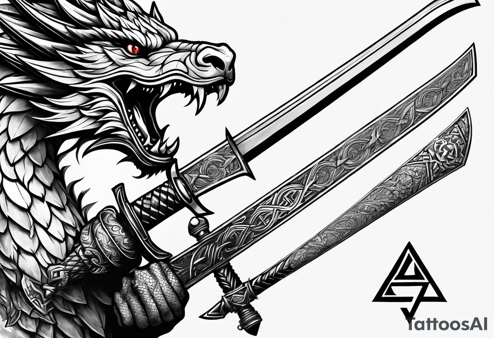 Valhalla valknut sword axe Dragon tattoo idea