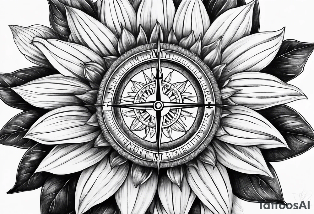 Sunflower and
 compass, with the words "To Thine Own Self Be True" tattoo idea