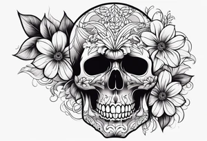 Side skull with flower tattoo idea