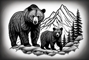 mamma bear and cub with mountains tattoo idea