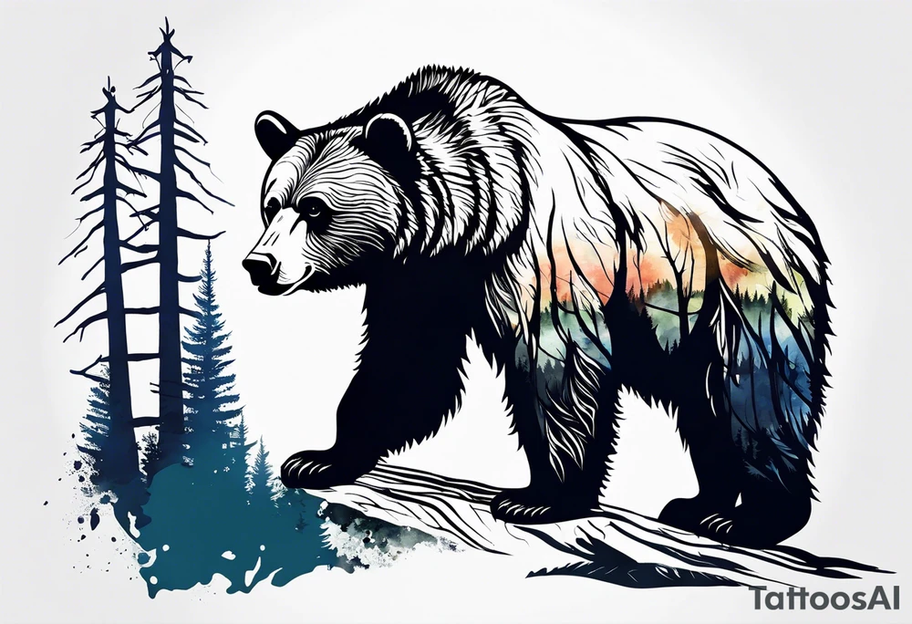 bear silhouette, birch tree, ankle band tattoo idea