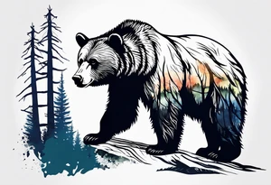 bear silhouette, birch tree, ankle band tattoo idea