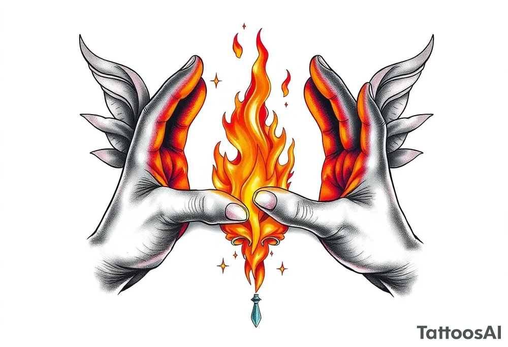 Fire between hands tattoo idea