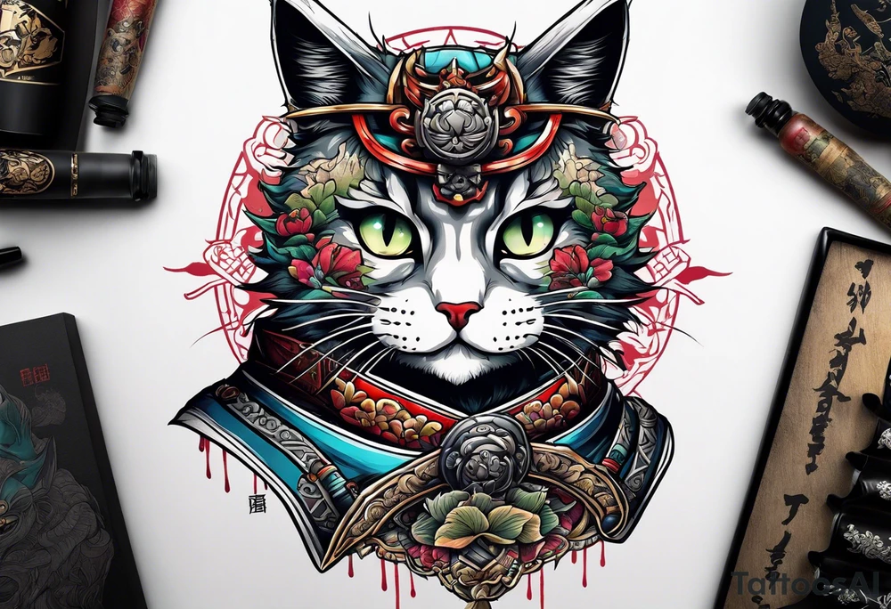A permese samurai cat and a zombie tattoo idea
