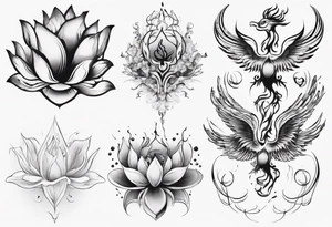Lotus flower with phoenix placed on hip and butt tattoo idea