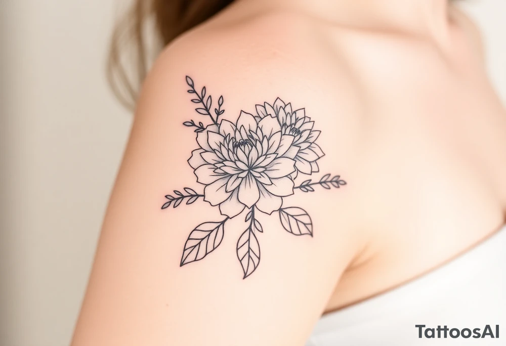 Rose and Chrysanthemum bouquet tattoo tattoo idea