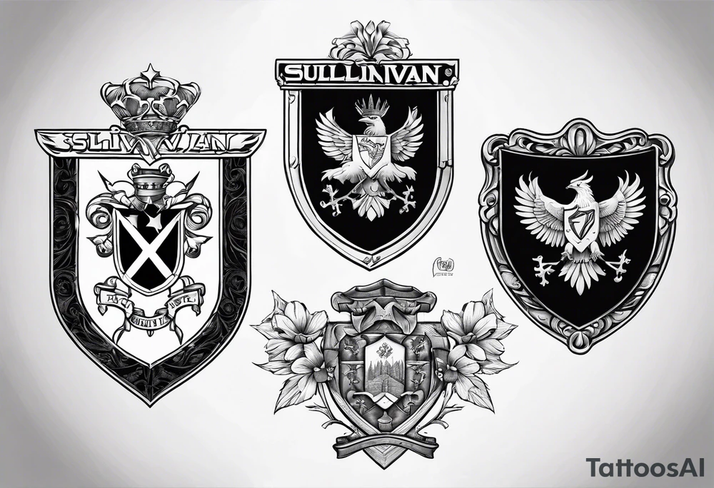 Sullivan family crest and Lopez family crest blended in with each other tattoo idea