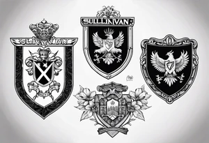 Sullivan family crest and Lopez family crest blended in with each other tattoo idea