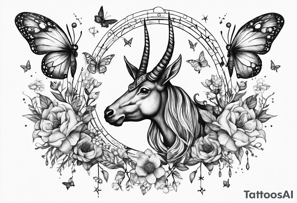 Capricorn constellation with butterflies tattoo idea