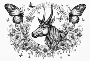 Capricorn constellation with butterflies tattoo idea