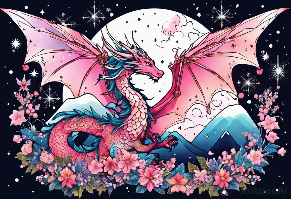 Constellation, wing , snow , cross , dragon female japan kawaii , flower tattoo idea