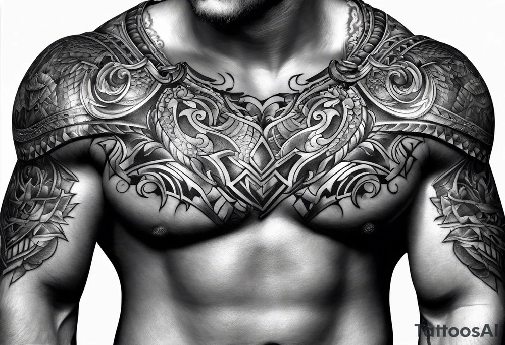 Armor for upper arm and chest tattoo idea