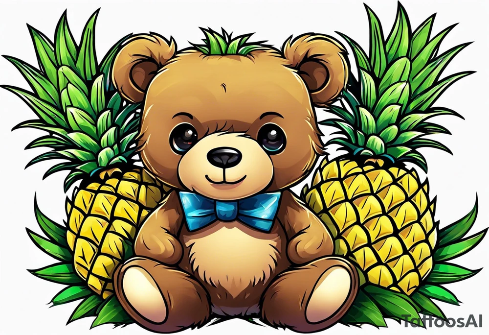 Teddy bear loves pineapple tattoo idea