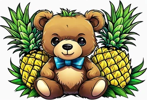 Teddy bear loves pineapple tattoo idea