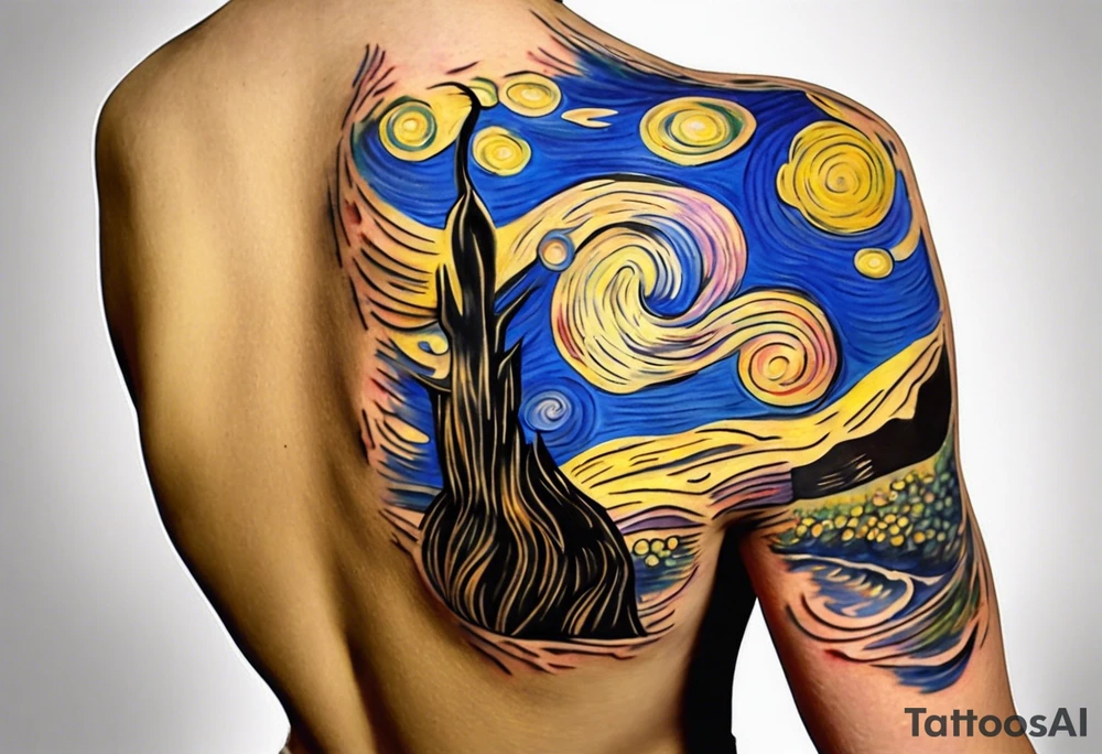 Create a colorful Vincent van Gogh's tattoo The intended placement is on the upper chest. The overall design should be small in size while maintaining a delicate and artistic aesthetic. tattoo idea