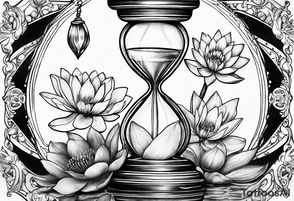 Hourglass with water lilly. tattoo idea